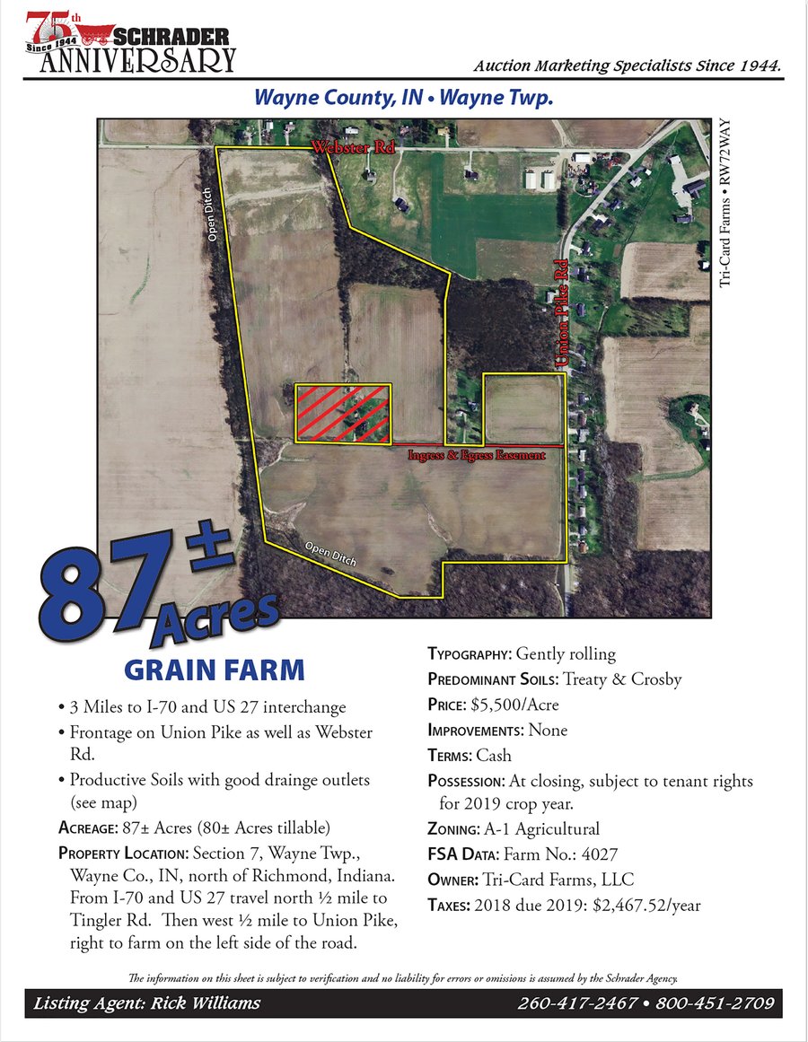 For sale: 87+/- Acre Grain Farm - Richmond, IN